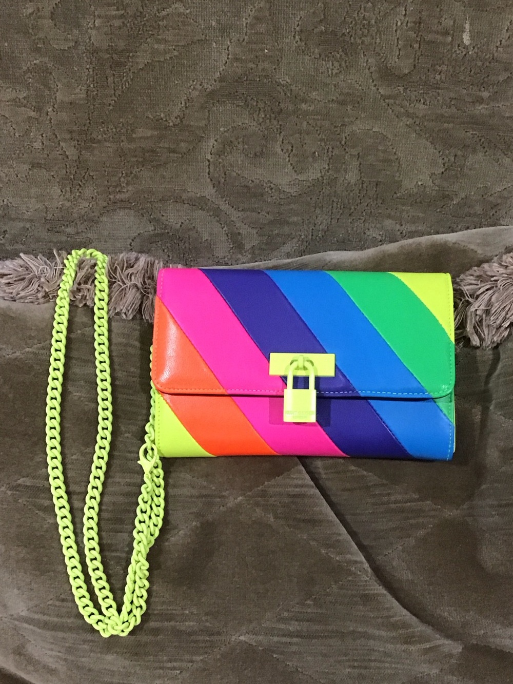 Kurt Geiger Neon Rainbow Diagonal Stripe Crossbody Envelope Bag